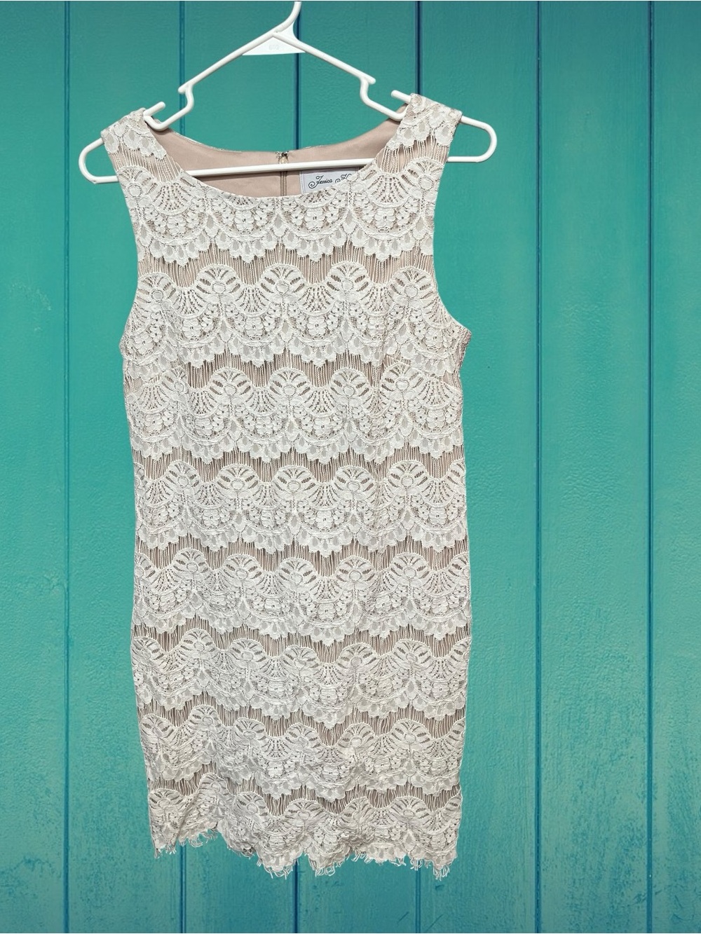 Jessica Howard 8P Cream Lace Sheath Mini Dress